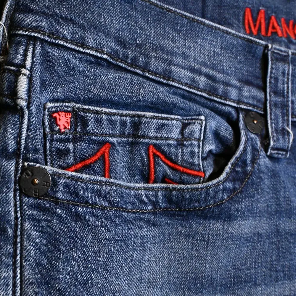 True Religion x Manchester United Men's 40 (38x30) Denim Jeans Red Stitching